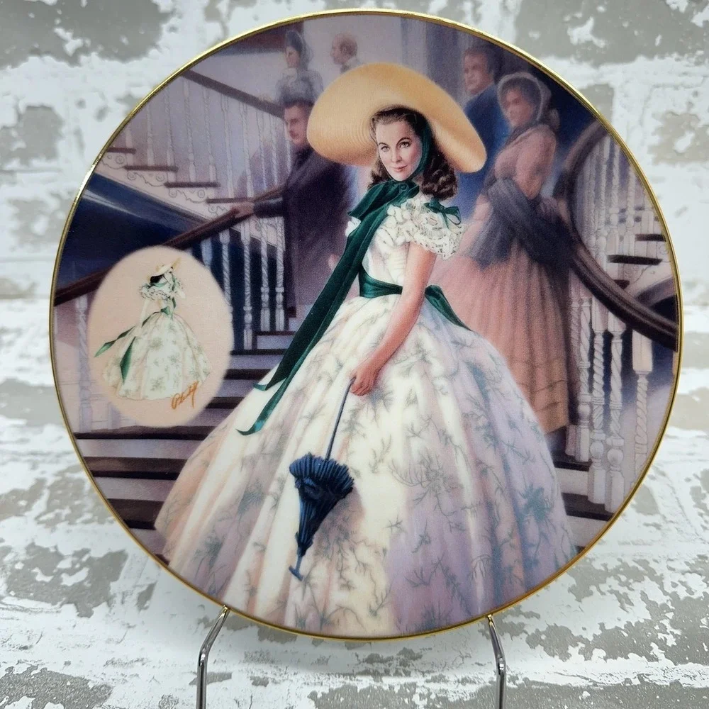 Vintage Bradford Exchange Green Sprigged Dress‎ Gone With Wind Plate COA 1993